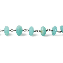 7mm Amazonite faceted rondelle Oxidized .925 Silver Chain by the foot 35 pieces (ONLINE ORDER ONLY)