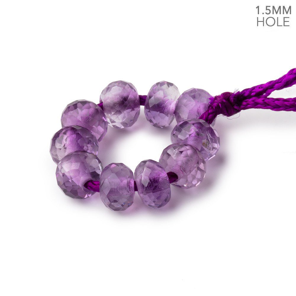 7mm Amethyst 1.5mm Large Hole Faceted Rondelle Beads Set of 10 (ONLINE ORDER ONLY)