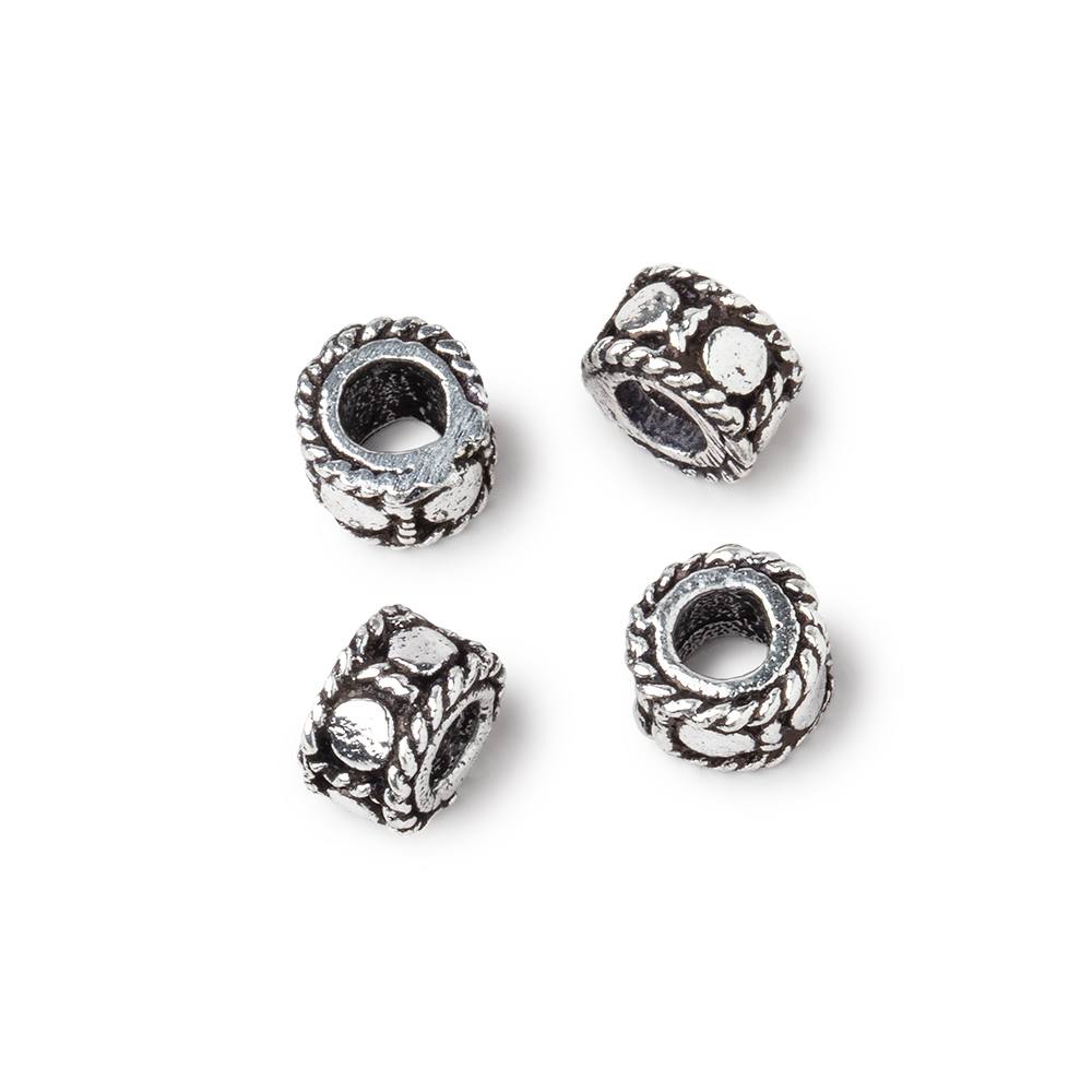 7mm Antiqued Silver Plated Copper Dotted Cylinder Tube Set of 4 Beads (ONLINE ORDER ONLY)