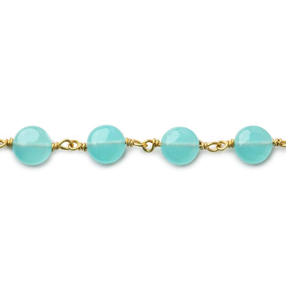 7mm Aqua Blue Chalcedony plain coin Vermeil Chain by the foot (ONLINE ORDER ONLY)