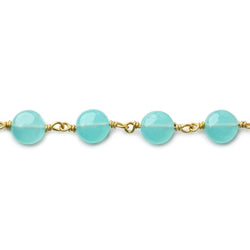 7mm Aqua Blue Chalcedony plain coin Vermeil Chain by the foot (ONLINE ORDER ONLY)
