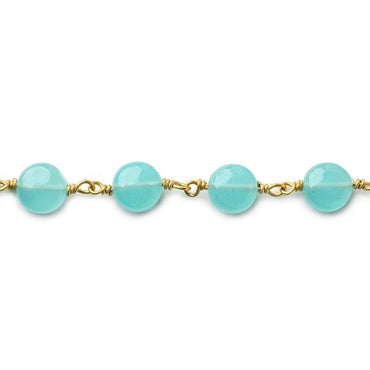 7mm Aqua Blue Chalcedony plain coin Vermeil Chain by the foot (ONLINE ORDER ONLY)