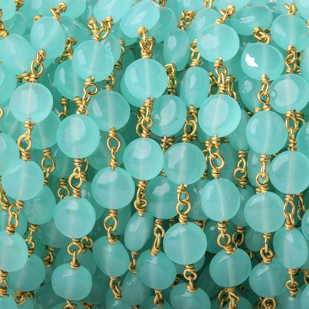 7mm Aqua Blue Chalcedony plain coin Vermeil Chain by the foot (ONLINE ORDER ONLY)