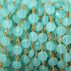 7mm Aqua Blue Chalcedony plain coin Vermeil Chain by the foot (ONLINE ORDER ONLY)