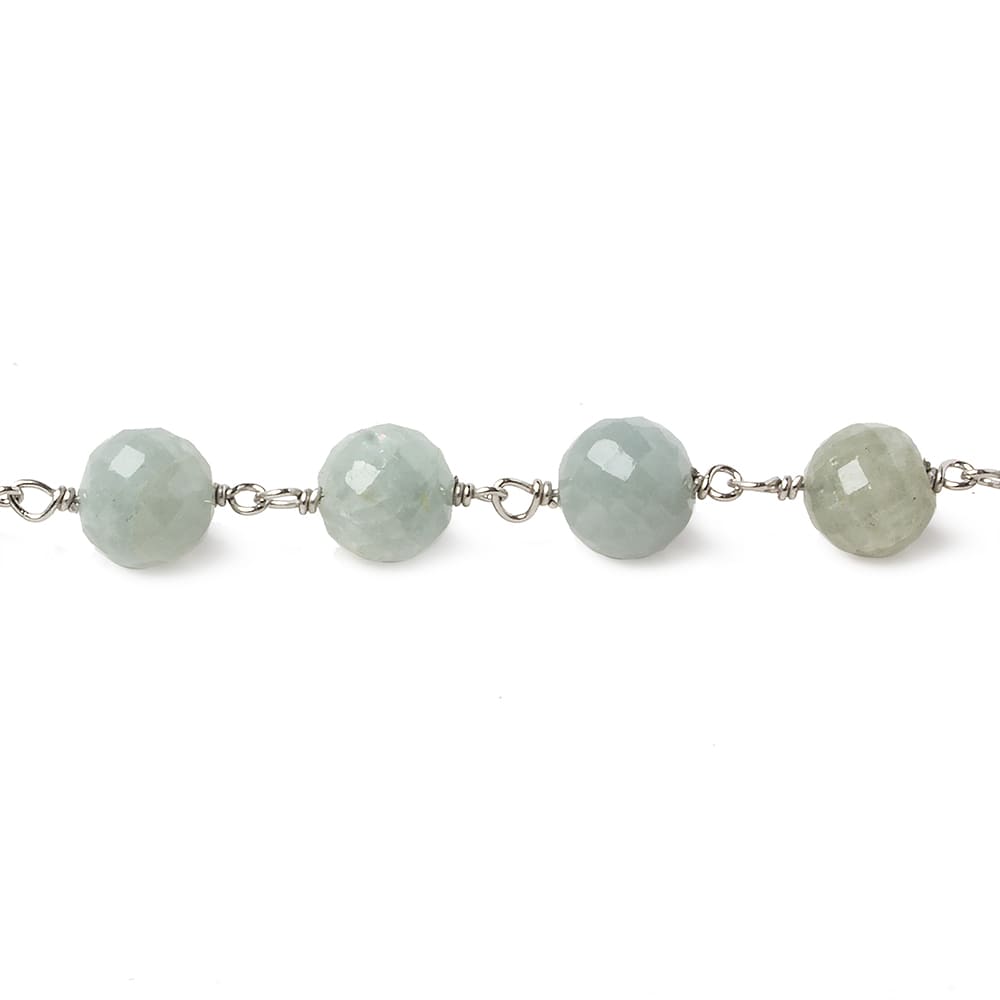 7mm Aquamarine faceted round .925 Silver Chain by the foot 27 pieces (ONLINE ORDER ONLY)