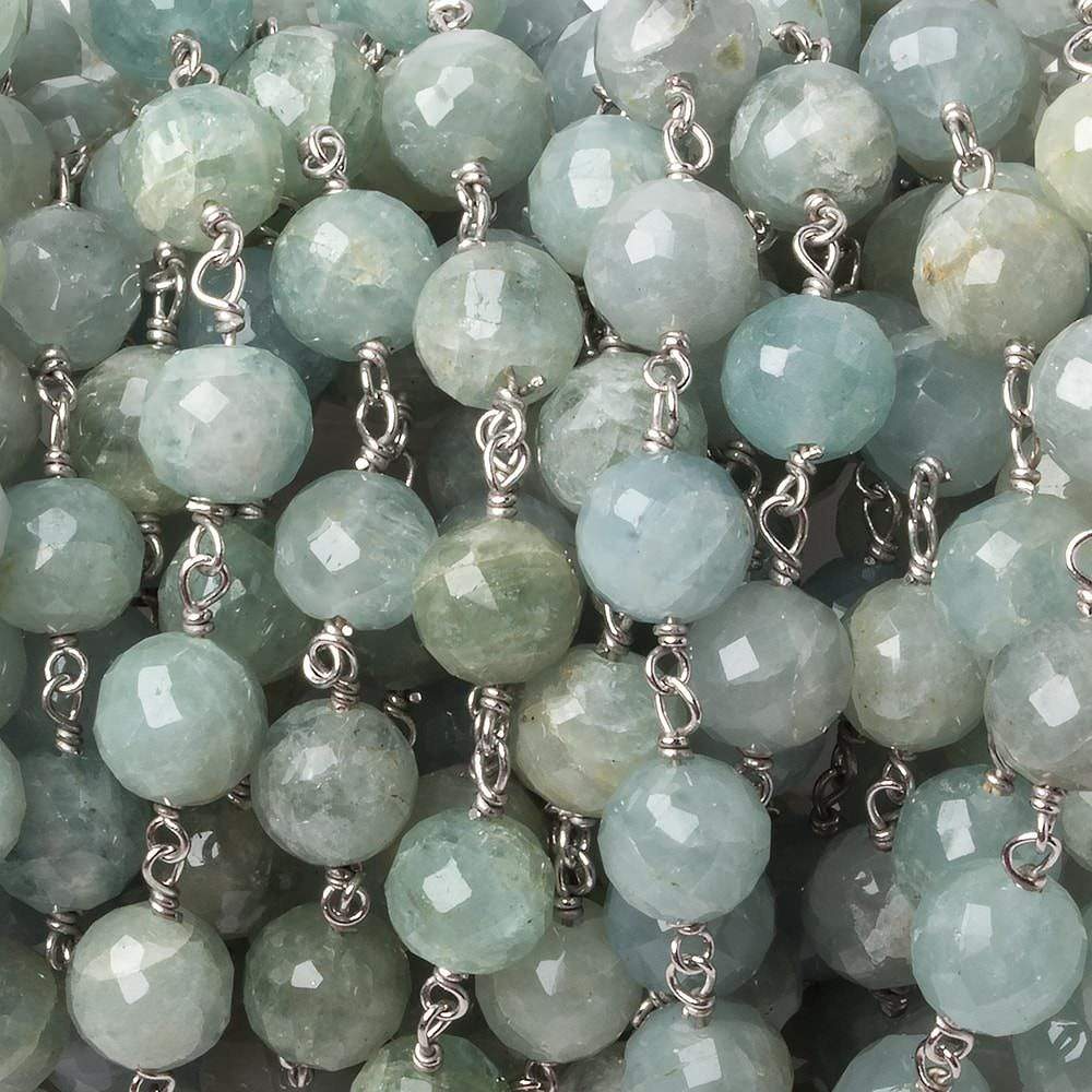 7mm Aquamarine faceted round .925 Silver Chain by the foot 27 pieces (ONLINE ORDER ONLY)
