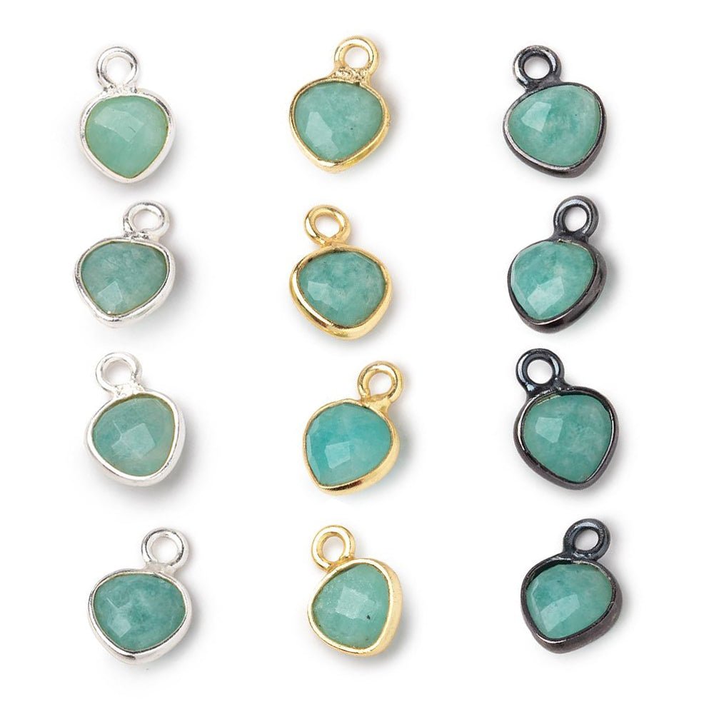 7mm Bezel Set Amazonite Faceted Heart Set of 4 Pendants (ONLINE ORDER ONLY)