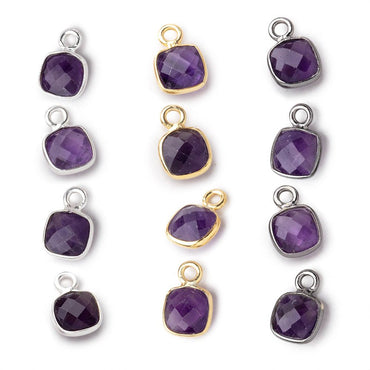 7mm Bezel Set Amethyst Faceted Cushion Set of 4 Pendants (ONLINE ORDER ONLY)