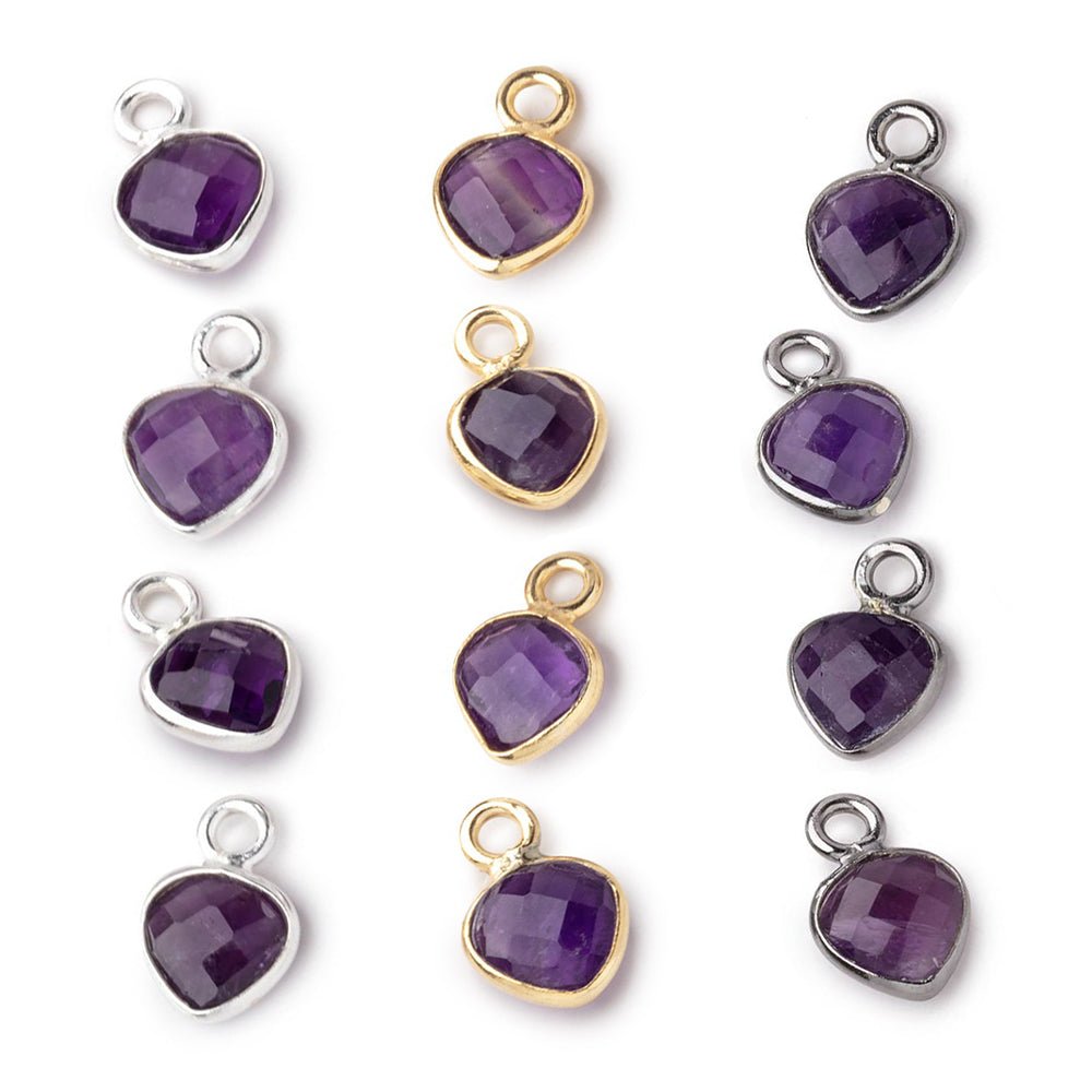 7mm Bezel Set Amethyst Faceted Heart Set of 4 Pendants (ONLINE ORDER ONLY)