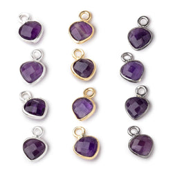 7mm Bezel Set Amethyst Faceted Heart Set of 4 Pendants (ONLINE ORDER ONLY)