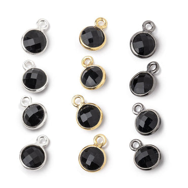 7mm Bezel Set Black Onyx Faceted Coin Set of 4 Pendants (ONLINE ORDER ONLY)