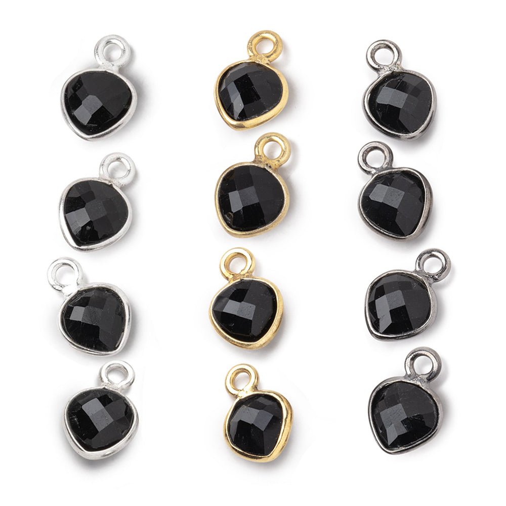 7mm Bezel Set Black Onyx Faceted Heart Set of 4 Pendants (ONLINE ORDER ONLY)