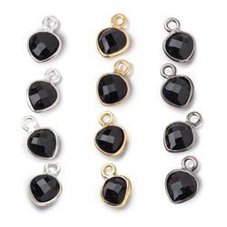 7mm Bezel Set Black Onyx Faceted Heart Set of 4 Pendants (ONLINE ORDER ONLY)