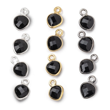 7mm Bezel Set Black Onyx Faceted Heart Set of 4 Pendants (ONLINE ORDER ONLY)