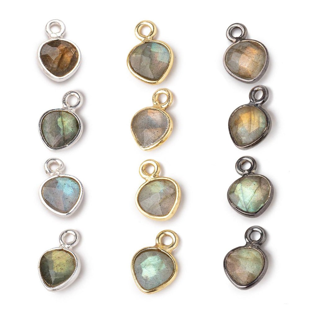 7mm Bezel Set Labradorite Faceted Heart Set of 4 Pendants (ONLINE ORDER ONLY)