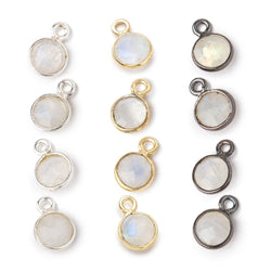 7mm Bezel Set Rainbow Moonstone Faceted Coin Set of 4 Pendants (ONLINE ORDER ONLY)