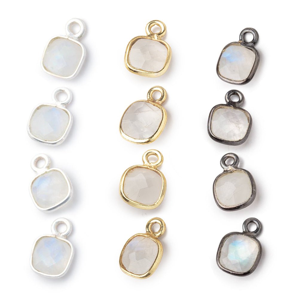 7mm Bezel Set Rainbow Moonstone Faceted Cushion Set of 4 Pendants (ONLINE ORDER ONLY)