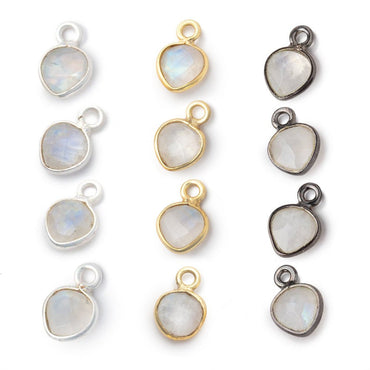 7mm Bezel Set Rainbow Moonstone Faceted Heart Set of 4 Pendants (ONLINE ORDER ONLY)