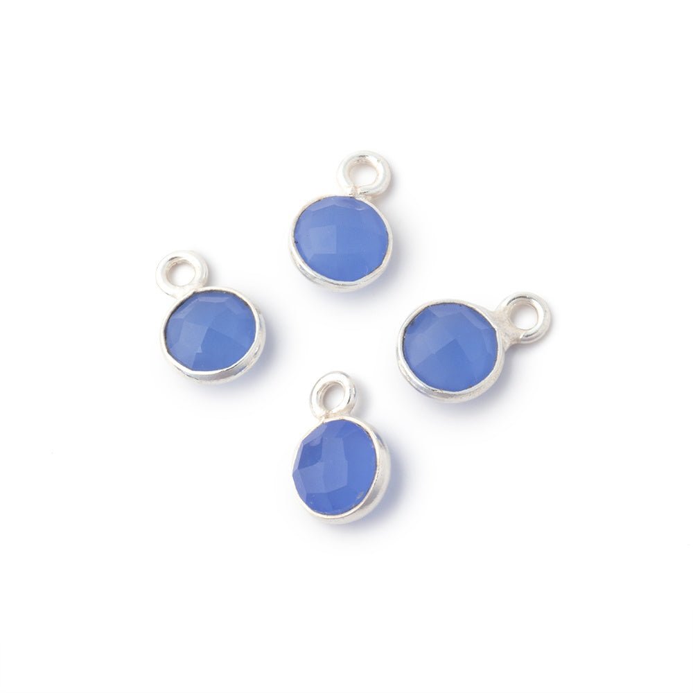 7mm Bezel Set Santorini Blue Chalcedony Faceted Coin Set of 4 Pendants (ONLINE ORDER ONLY)
