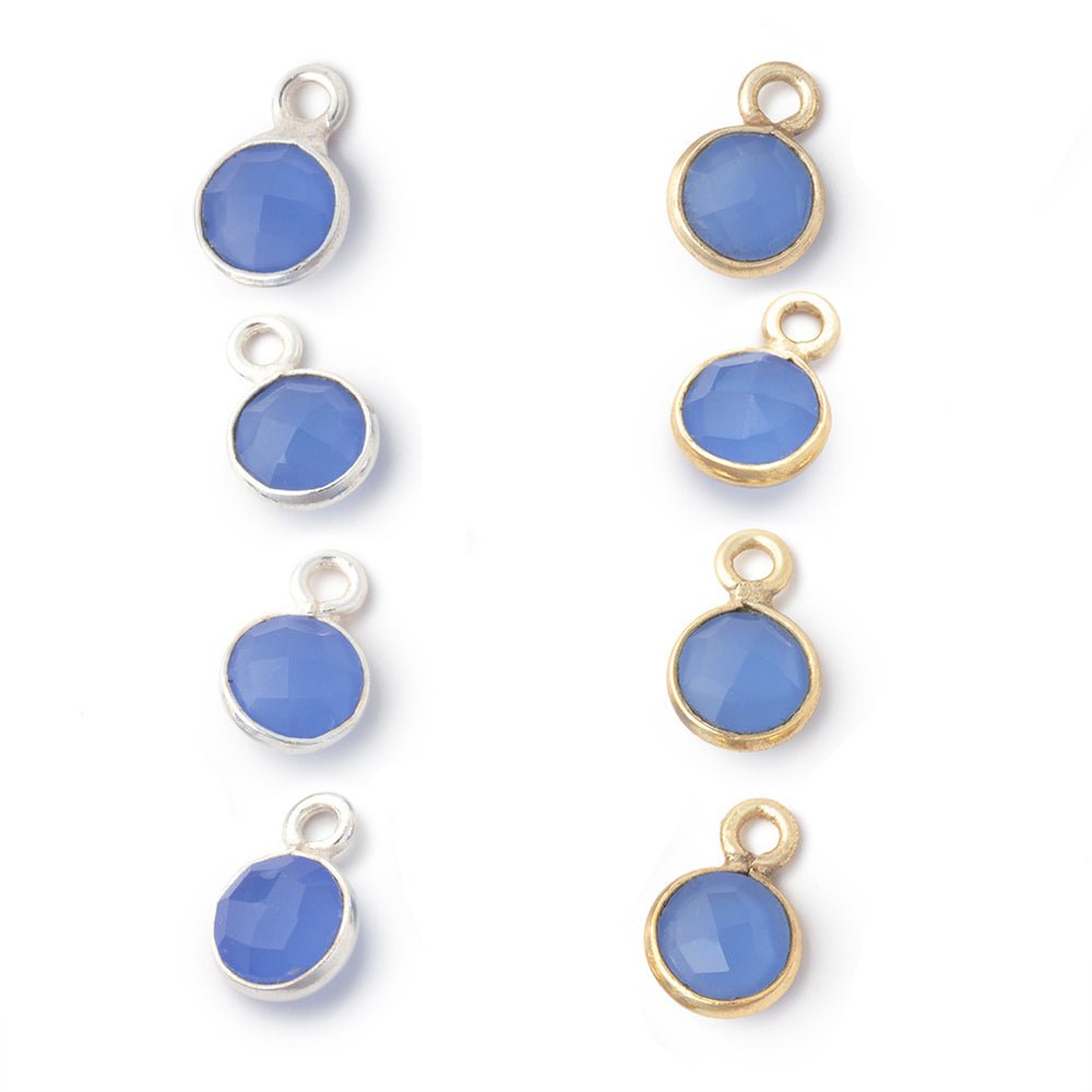 7mm Bezel Set Santorini Blue Chalcedony Faceted Coin Set of 4 Pendants (ONLINE ORDER ONLY)