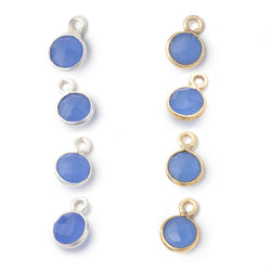 7mm Bezel Set Santorini Blue Chalcedony Faceted Coin Set of 4 Pendants (ONLINE ORDER ONLY)