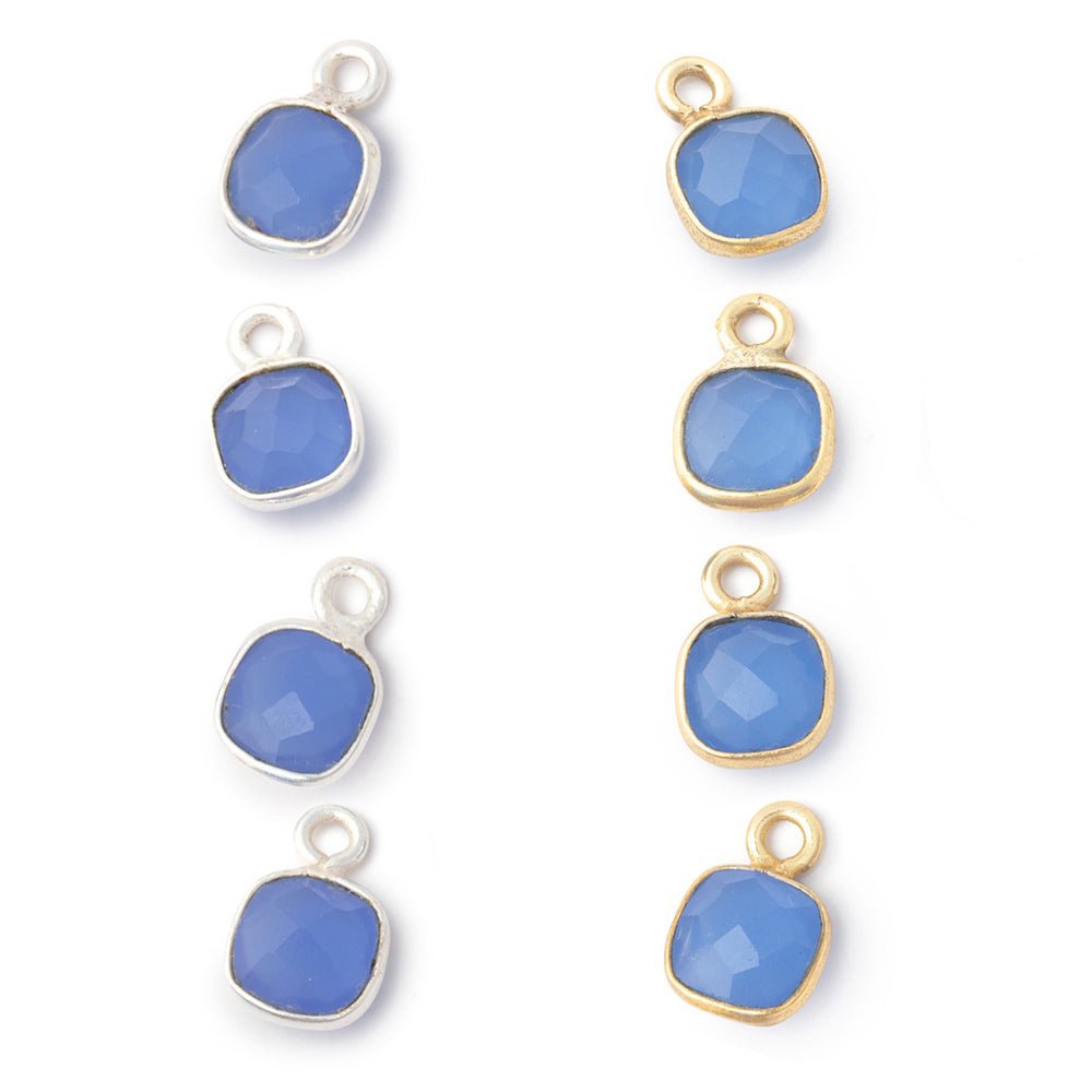 7mm Bezel Set Santorini Blue Chalcedony Faceted Cushion Set of 4 Pendants (ONLINE ORDER ONLY)