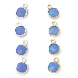 7mm Bezel Set Santorini Blue Chalcedony Faceted Cushion Set of 4 Pendants (ONLINE ORDER ONLY)