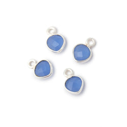 7mm Bezel Set Santorini Blue Chalcedony Faceted Heart Set of 4 Pendants (ONLINE ORDER ONLY)