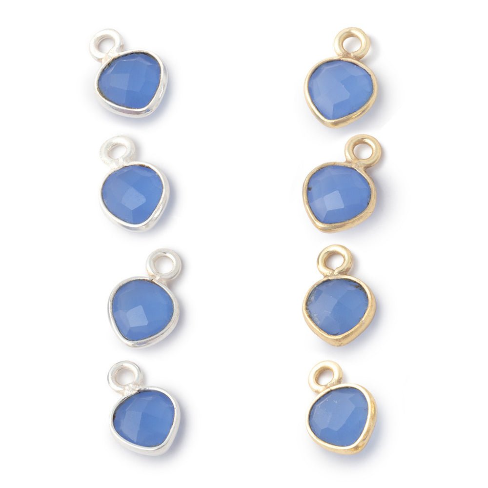 7mm Bezel Set Santorini Blue Chalcedony Faceted Heart Set of 4 Pendants (ONLINE ORDER ONLY)