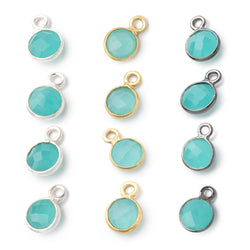 7mm Bezel Set Seafoam Blue Chalcedony Faceted Coin Set of 4 Pendants (ONLINE ORDER ONLY)