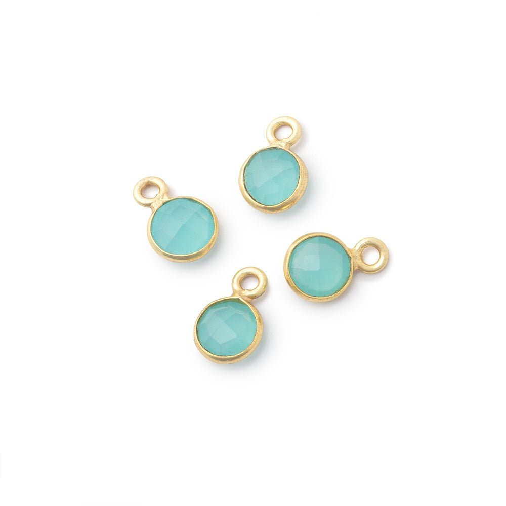7mm Bezel Set Seafoam Blue Chalcedony Faceted Coin Set of 4 Pendants (ONLINE ORDER ONLY)