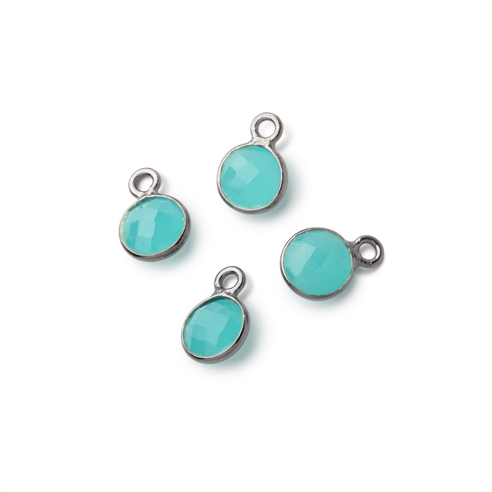 7mm Bezel Set Seafoam Blue Chalcedony Faceted Coin Set of 4 Pendants (ONLINE ORDER ONLY)