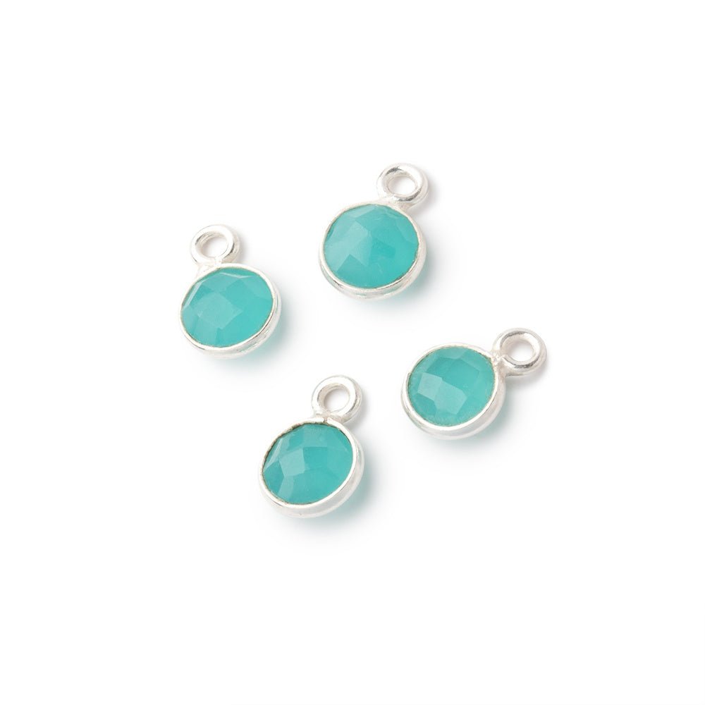7mm Bezel Set Seafoam Blue Chalcedony Faceted Coin Set of 4 Pendants (ONLINE ORDER ONLY)