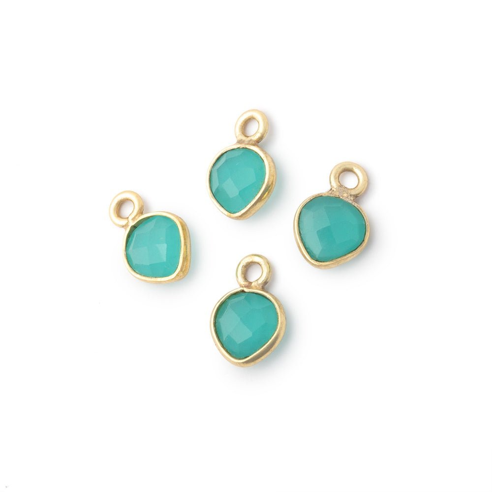 7mm Bezel Set Seafoam Blue Chalcedony Faceted Heart Set of 4 Pendants (ONLINE ORDER ONLY)