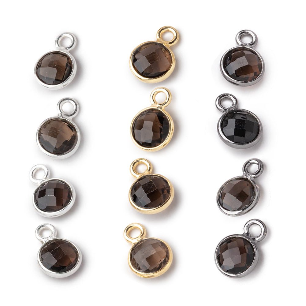 7mm Bezel Set Smoky Quartz Faceted Coin Set of 4 Pendants (ONLINE ORDER ONLY)