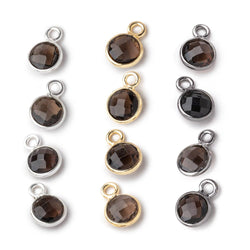 7mm Bezel Set Smoky Quartz Faceted Coin Set of 4 Pendants (ONLINE ORDER ONLY)