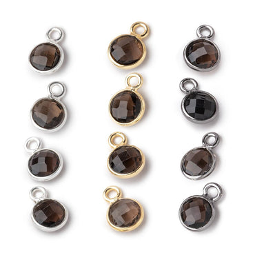 7mm Bezel Set Smoky Quartz Faceted Coin Set of 4 Pendants (ONLINE ORDER ONLY)