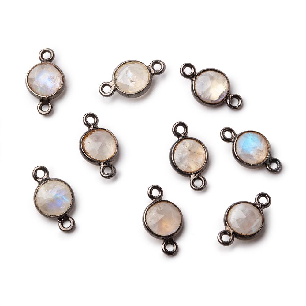 7mm Black Gold .925 Bezel Rainbow Moonstone Faceted Coin Connector 1 piece (ONLINE ORDER ONLY)