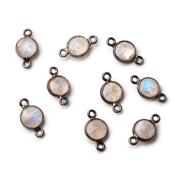7mm Black Gold .925 Bezel Rainbow Moonstone Faceted Coin Connector 1 piece (ONLINE ORDER ONLY)