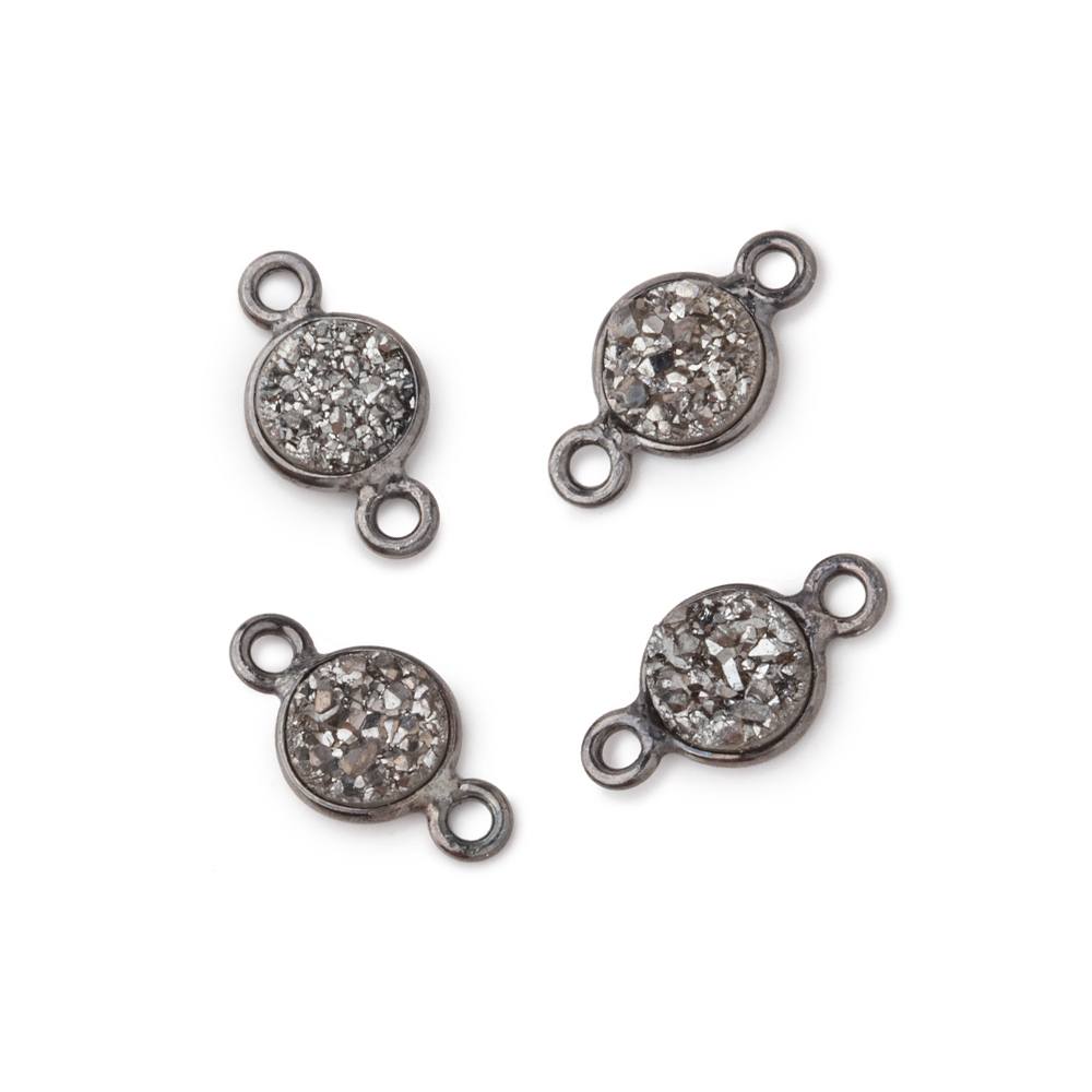 7mm Black Gold Bezel Metallic Platinum Drusy Coin Connector Set of 4 Pieces (ONLINE ORDER ONLY)