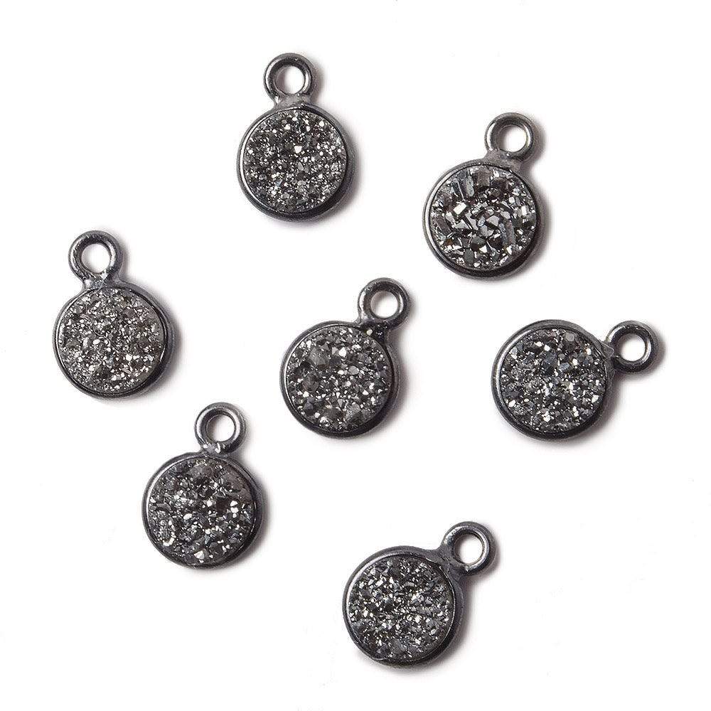 7mm Black Gold Bezel Metallic Platinum Drusy Coin Pendant 1 piece (ONLINE ORDER ONLY)