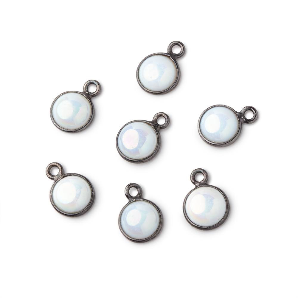 7mm Black Gold Bezel Mystic Opal Coin Cabochon Pendant 1 piece (ONLINE ORDER ONLY)