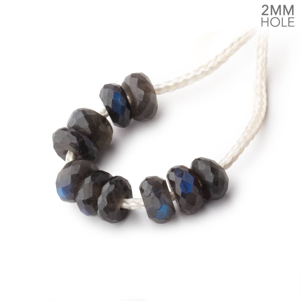 7mm Black Labradorite 2mm Large Hole Faceted Rondelle Bead Set of 10 (ONLINE ORDER ONLY)