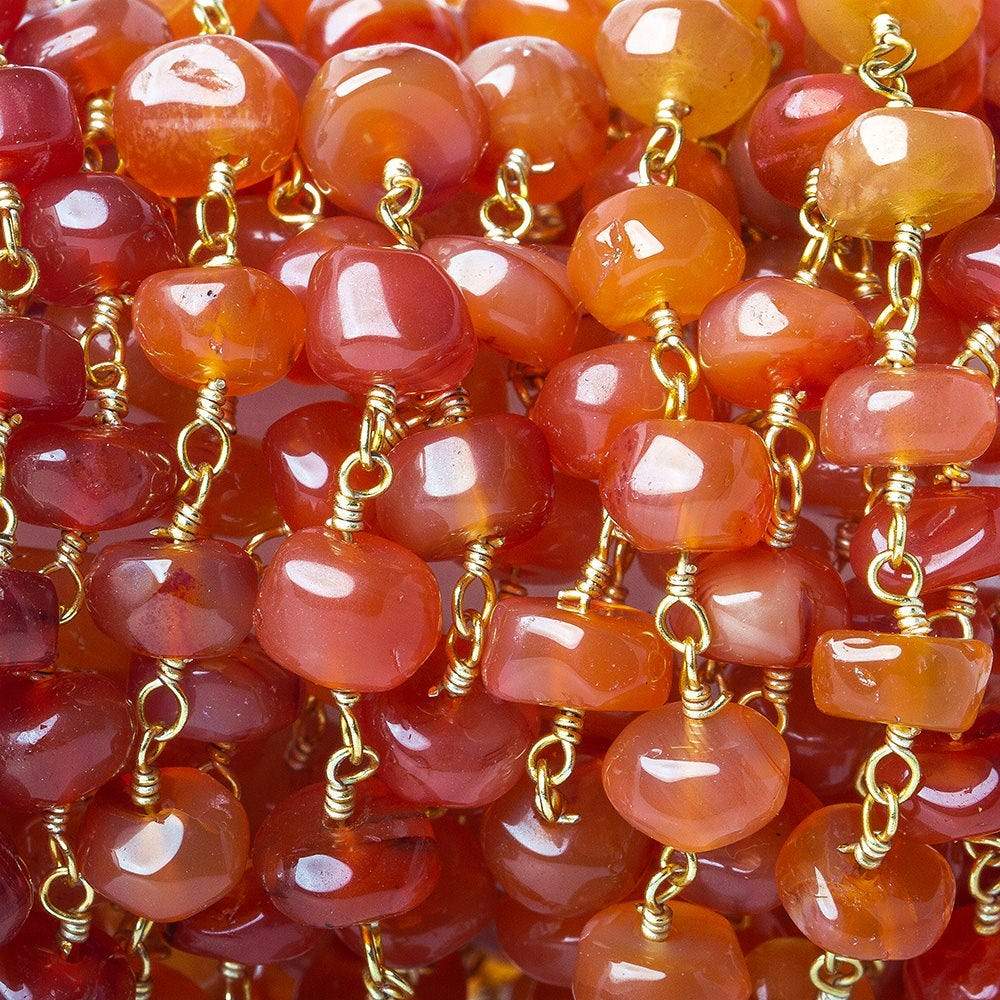 7mm Carnelian Agate plain rondelle Gold plated Chain by the foot (ONLINE ORDER ONLY)