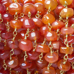 7mm Carnelian Agate plain rondelle Gold plated Chain by the foot (ONLINE ORDER ONLY)