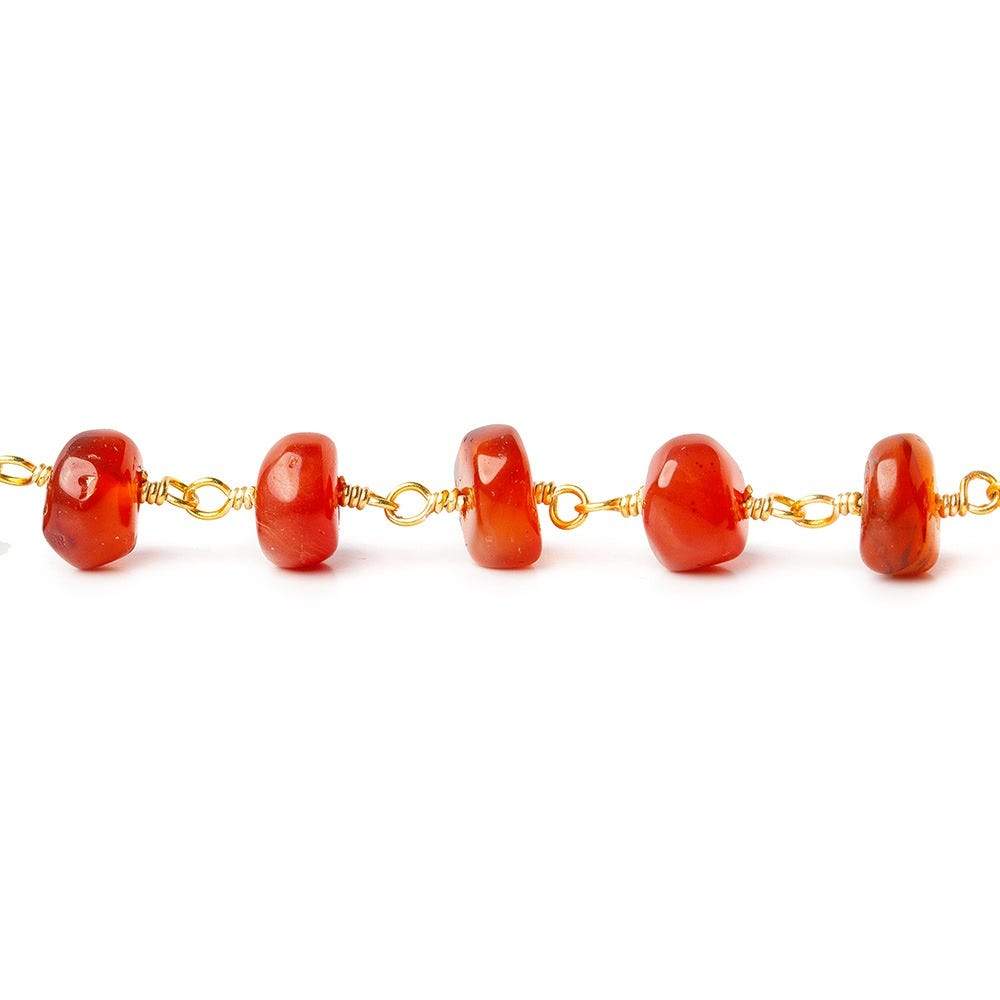 7mm Carnelian Agate plain rondelle Gold plated Chain by the foot (ONLINE ORDER ONLY)
