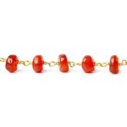 7mm Carnelian Agate plain rondelle Gold plated Chain by the foot (ONLINE ORDER ONLY)
