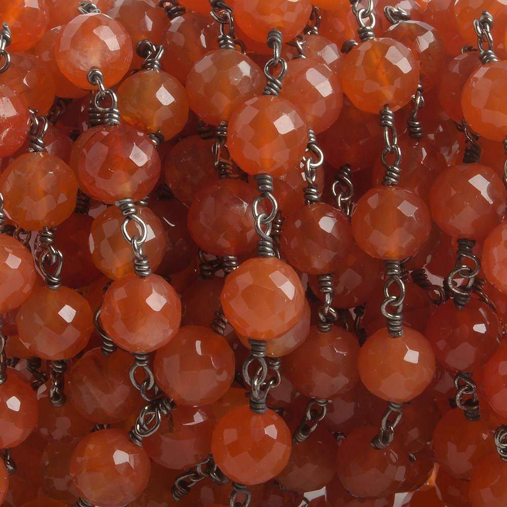 7mm Carnelian faceted round Black Gold .925 Silver Chain by the foot 24 pieces (ONLINE ORDER ONLY)