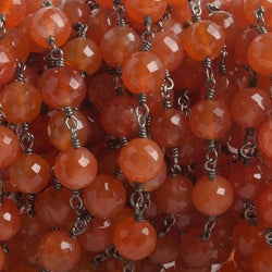 7mm Carnelian faceted round Black Gold .925 Silver Chain by the foot 24 pieces (ONLINE ORDER ONLY)
