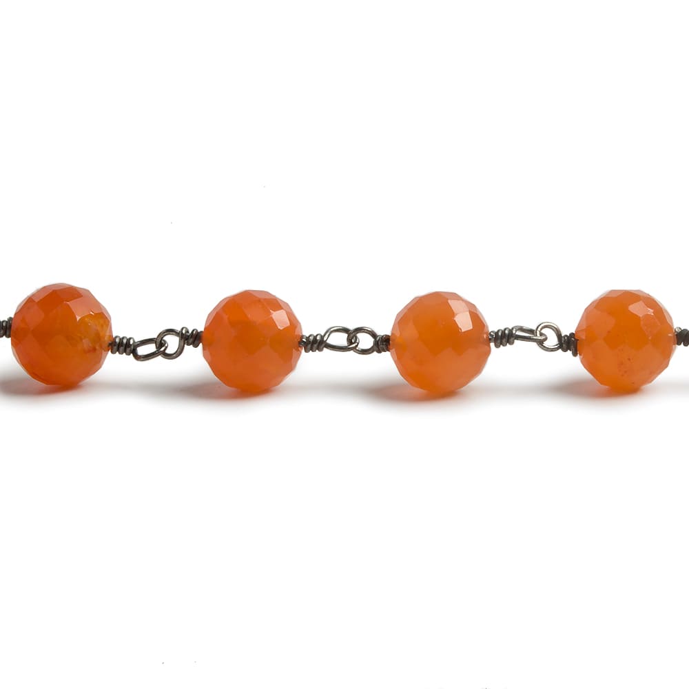 7mm Carnelian faceted round Black Gold .925 Silver Chain by the foot 24 pieces (ONLINE ORDER ONLY)